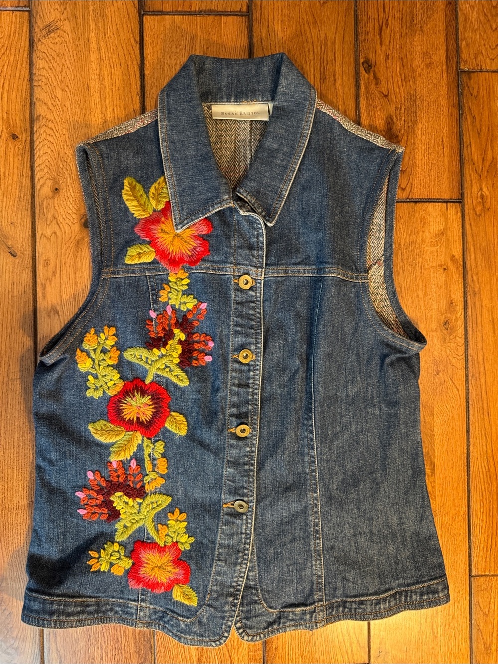 Susan Bristol Denim Vest/Jacket with Herringbone Tweed back sz. M year 2004